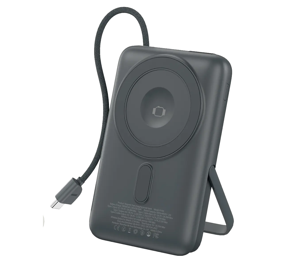 FONENG PX118 – Power Bank Magnétique 10000mAh 22.5W avec câble USB-C & Stand