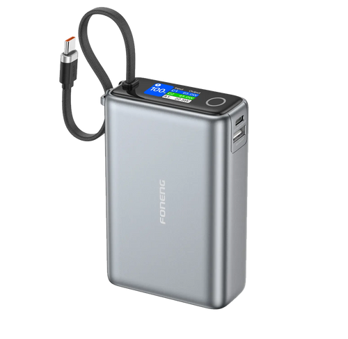 FONENG PX132 – Power Bank 20000mAh 65W avec câble USB-C intégré & écran TFT